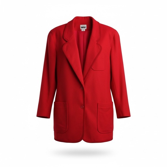 Leslie Fay Sport Jackets & Blazers - Leslie Fay Sport Red Wool Blend Blazer Jacket Button Front Pockets Women Size 14